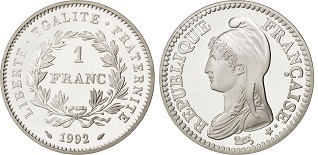 1 franc 1992 République, cotation